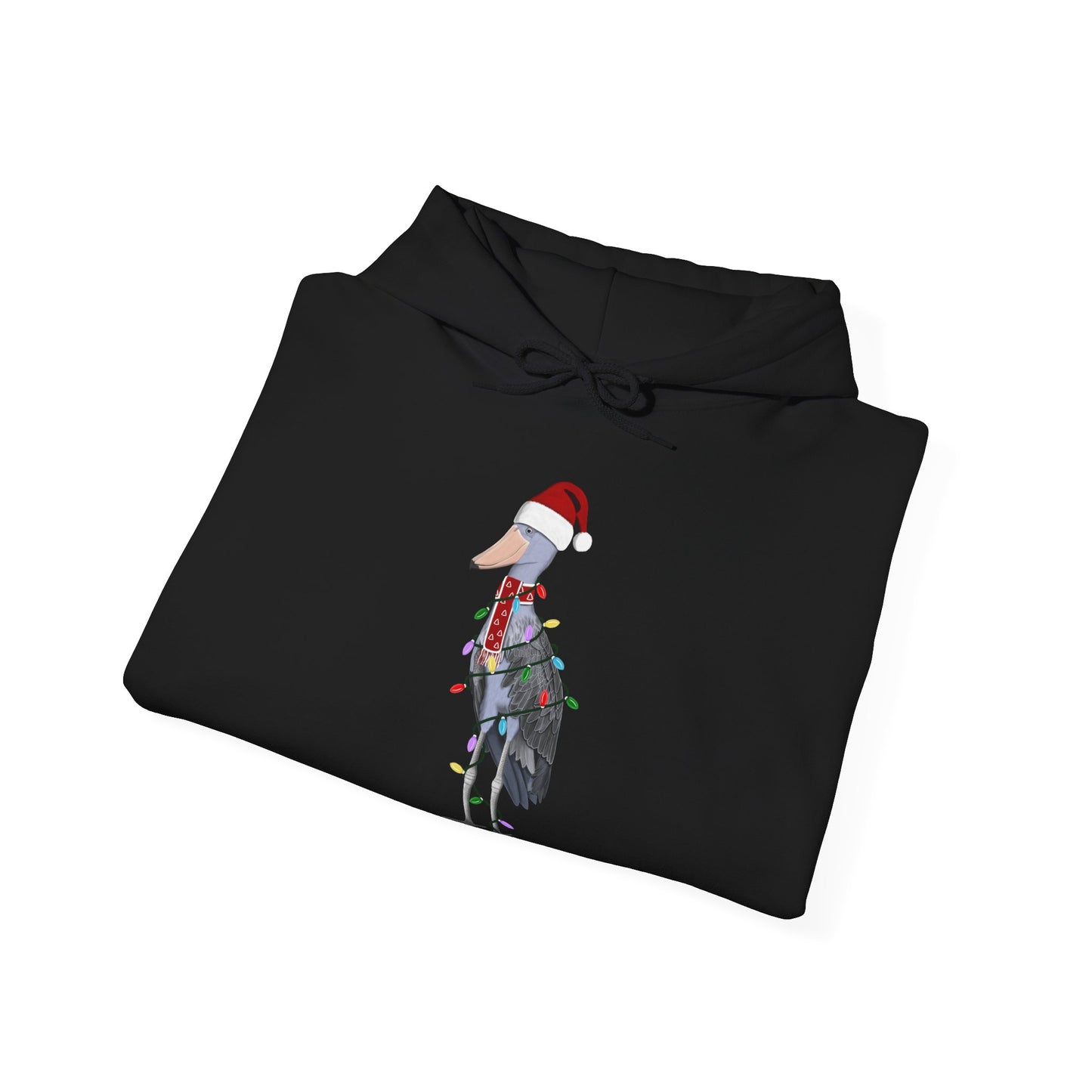 Schuhschnabel Weihnachts-Hoodie - Vogel als Weihnachtsmann mit Lichterkette Sweater