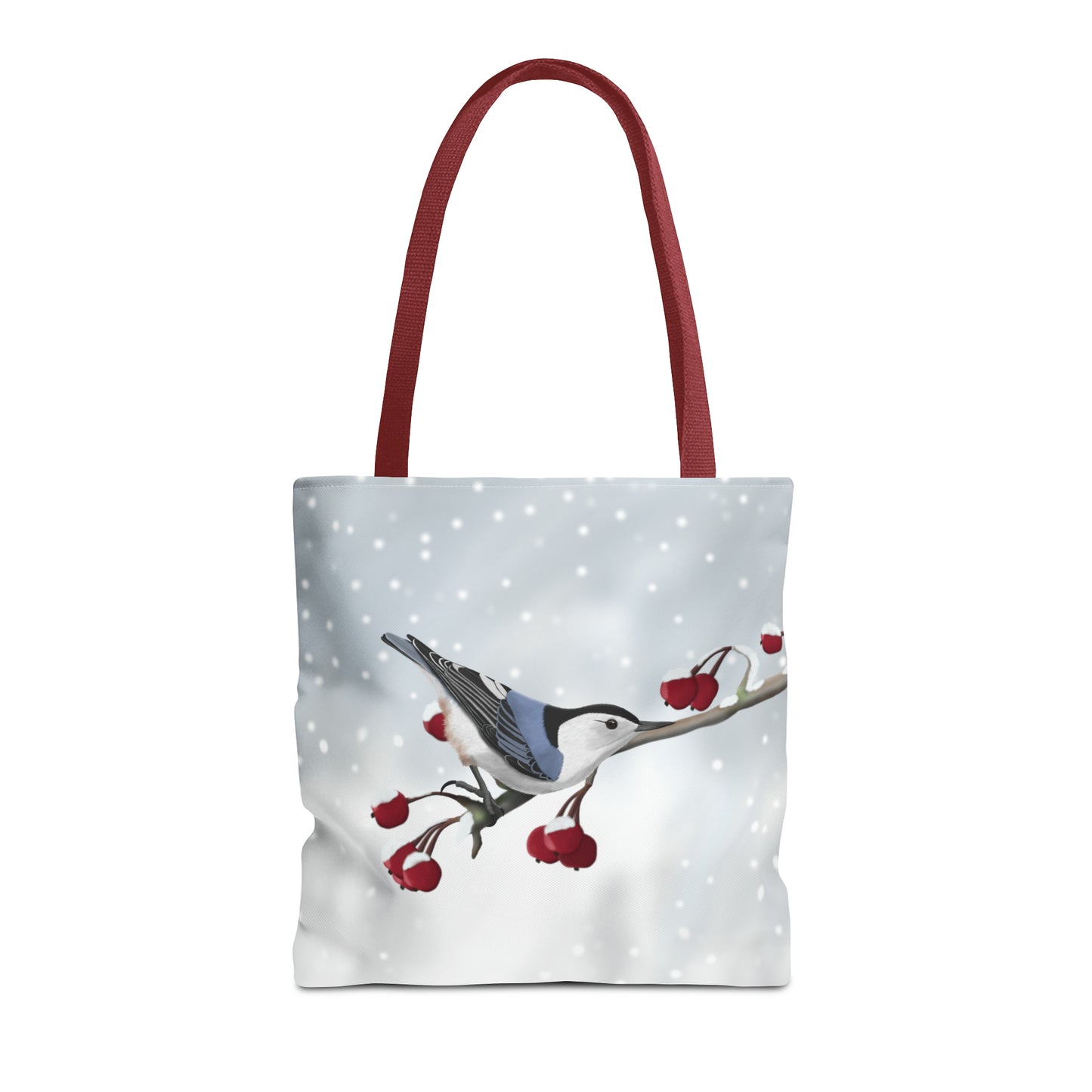 Nuthatch on a Winter Branch Bird Tote Bag 16"x16" - jz.birds