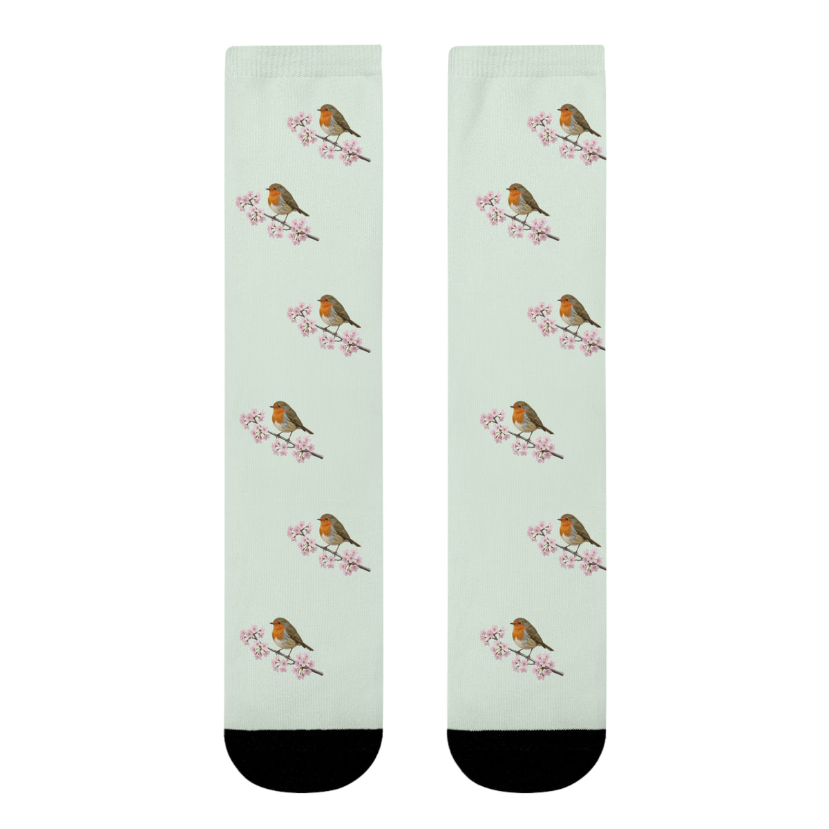 Chaussettes Robin & Cherry Blossom vert sauge | Chaussettes douces en coton mélangé pour les amoureux de la nature