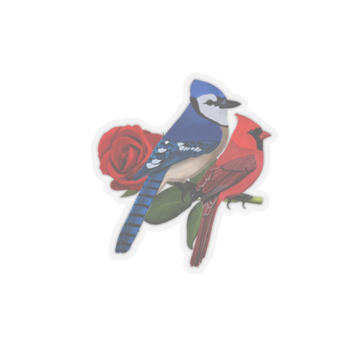 Blue Jay and Cardinal Valentine's Day Bird Kiss-Cut Sticker - jz.birds