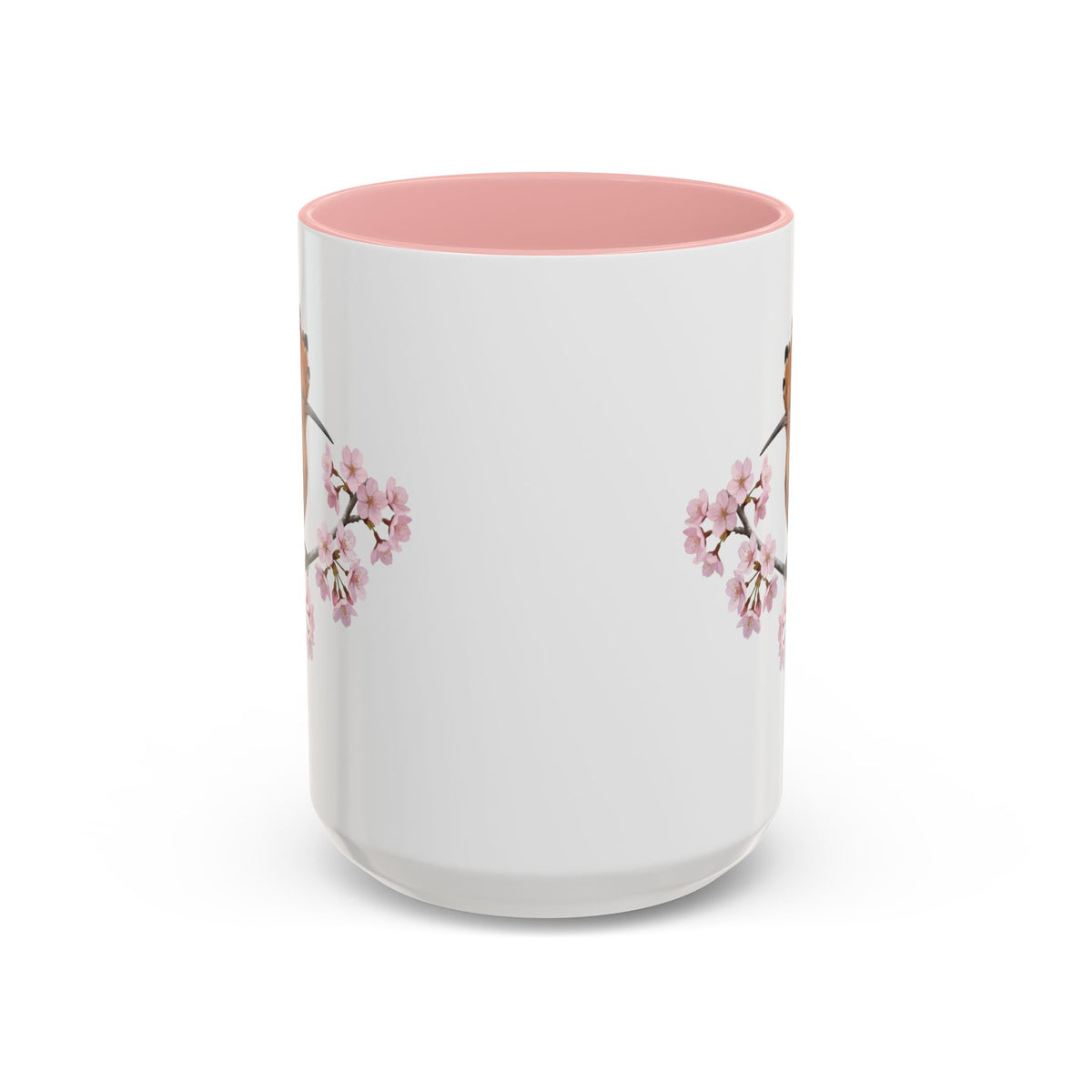 Hoopoe Cherry Blossom Mug | Pink Ceramic Coffee Cup for Bird Lovers – 11oz, 15oz