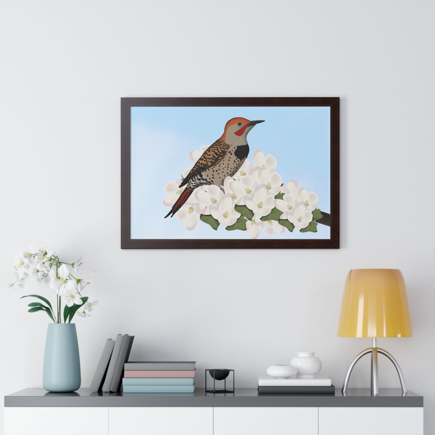 Northern Flicker Spring Blossoms Bird Framed Poster