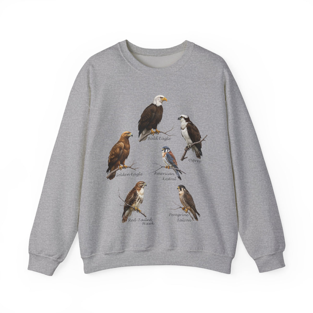 North American Raptors Crewneck Sweatshirt – Bald Eagle, Hawk & Falcon – Animal Lover Gift,