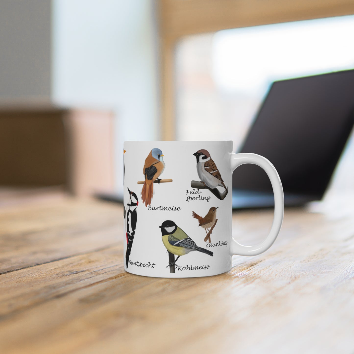 Gartenvögel Amsel Rotkehlchen Blaumeise Zaunkönig Gimpel Eisvogel Vogel Tasse