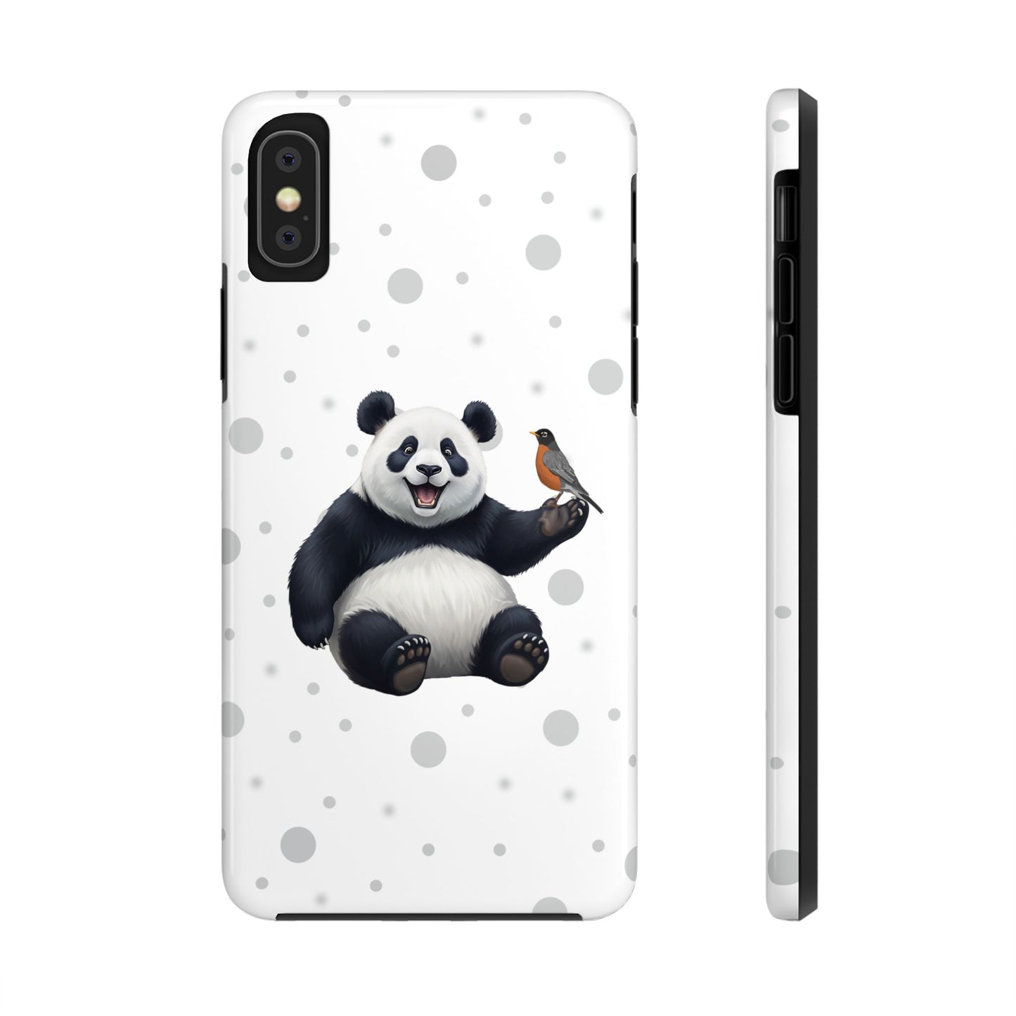 Cute Panda Bear with American Robin Animal iPhone Case - Dual-Layer PC/TPU Protective Cover for iPhone