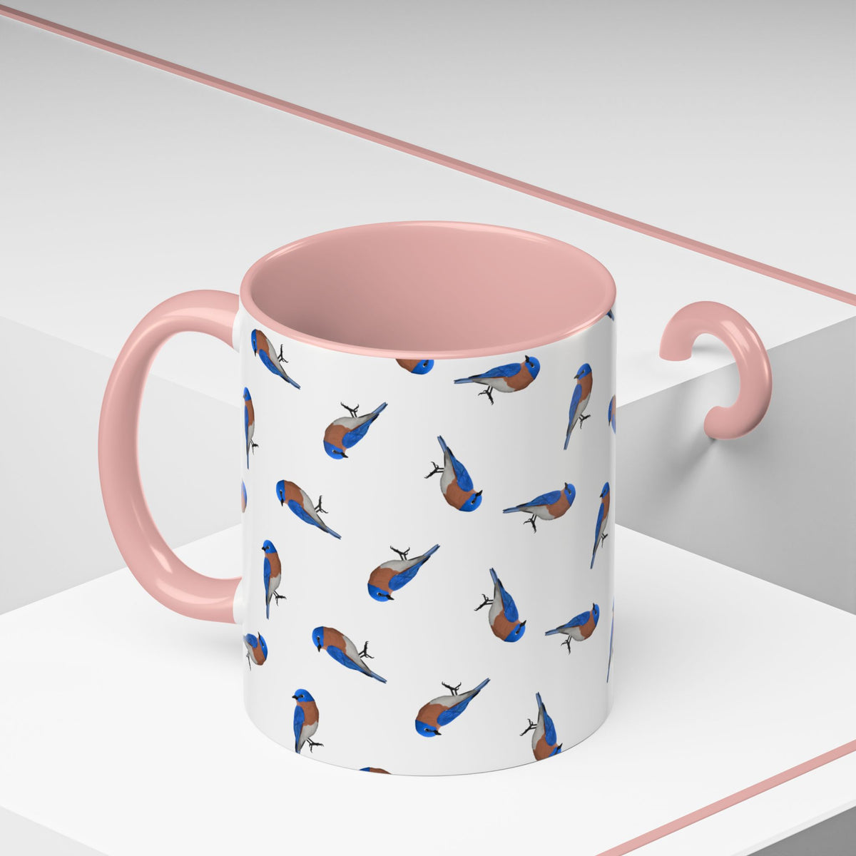 Bluebird All-Over Pattern Accent Mug | Colorful Bird Lover Gift for Birdwatchers