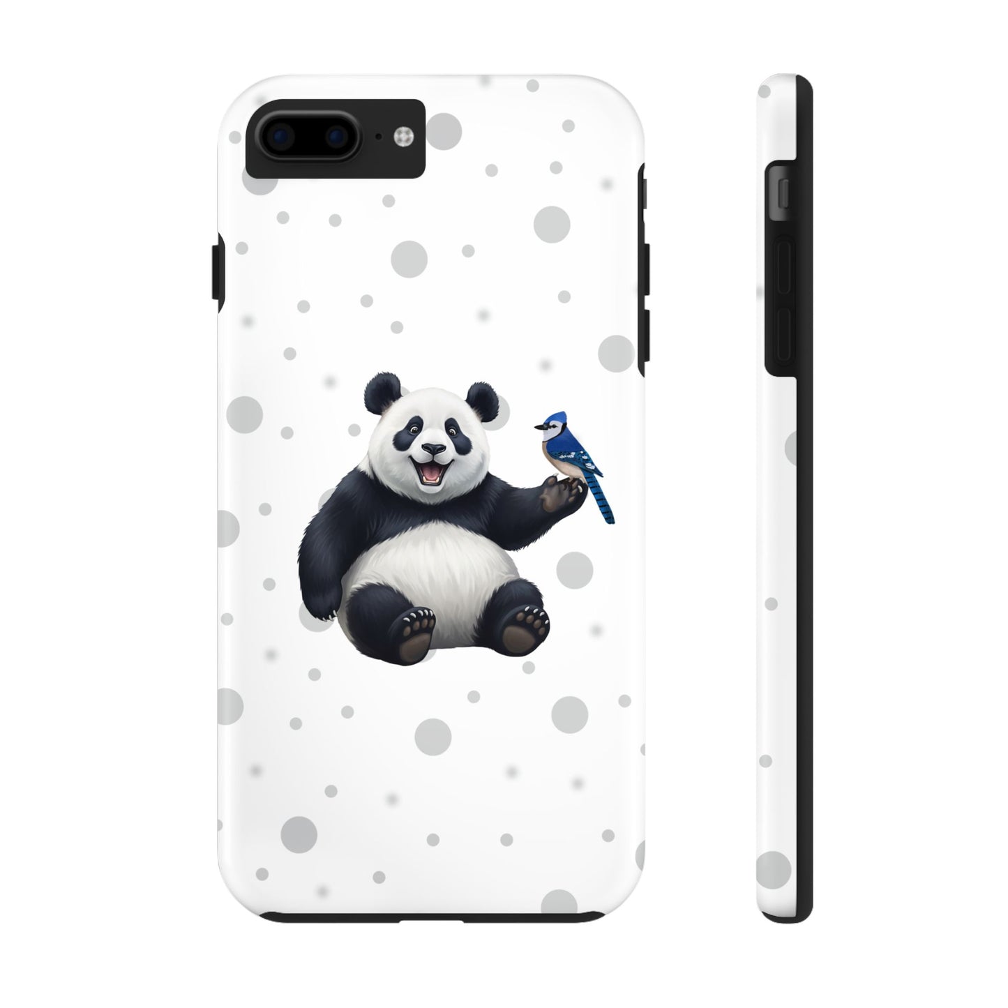 Cute Panda Bear with a Blue Jay Animal iPhone Case - Dual-Layer PC/TPU Protective Cover for iPhone