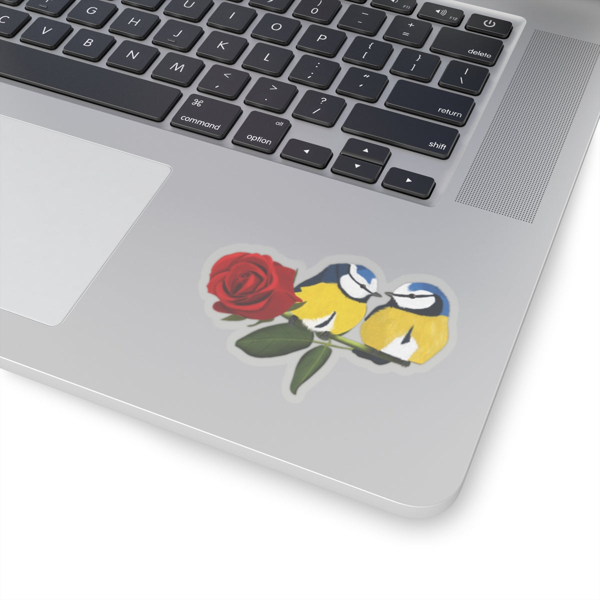 Blue Titmouse on a Rose Valentine's Day Bird Kiss-Cut Sticker - jz.birds