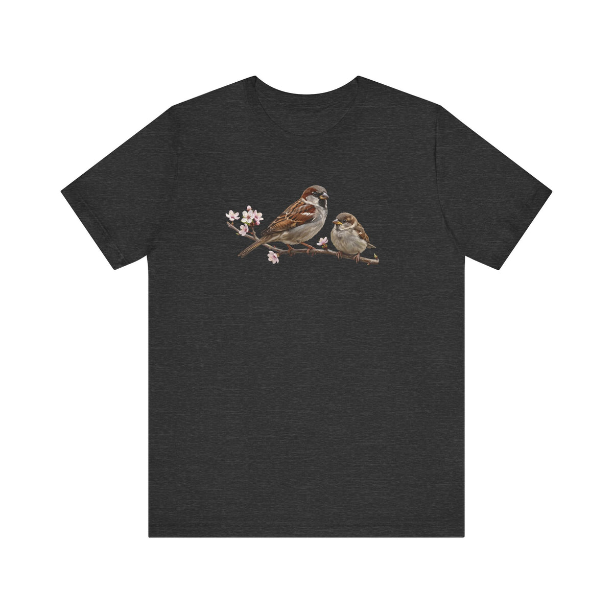 Tree Sparrow & Fledgling T-Shirt | Spring Blossoms Unisex Graphic Tee