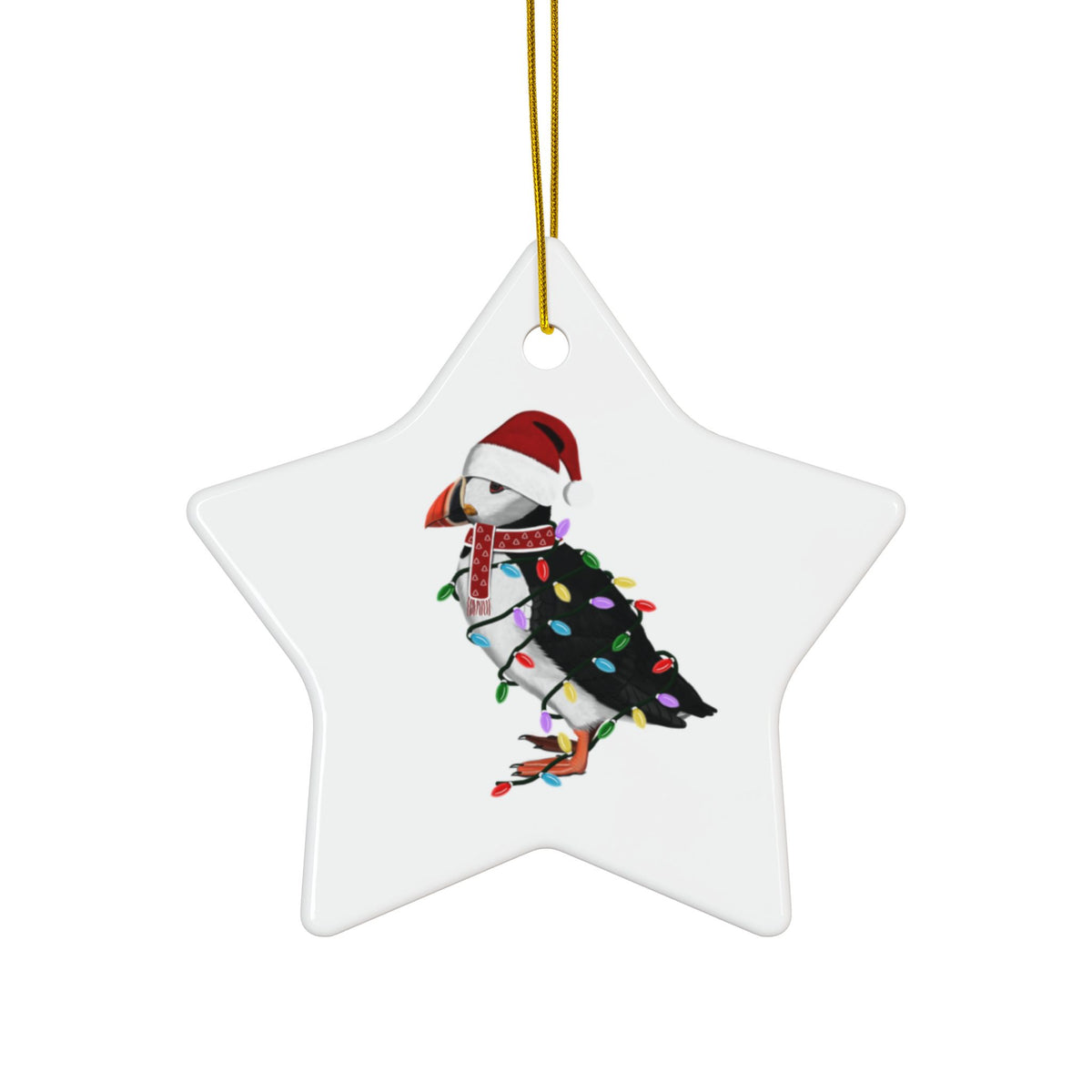 Puffin as Santa Ceramic Bird Christmas Ornament | Durable Double-Sided Bird Lover Decor