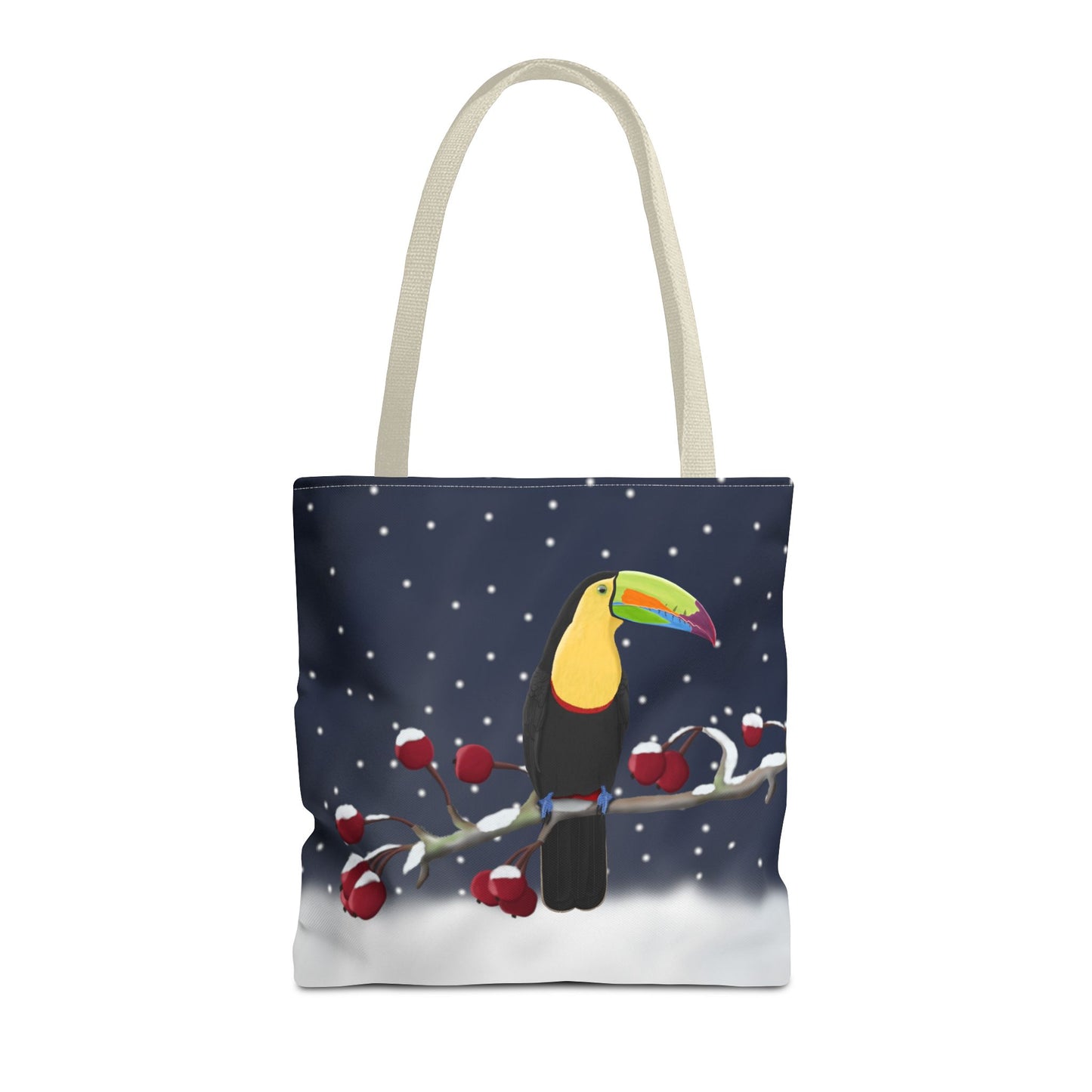 Toucan on a Winter Branch Christmas Bird Tote Bag 16"x16"