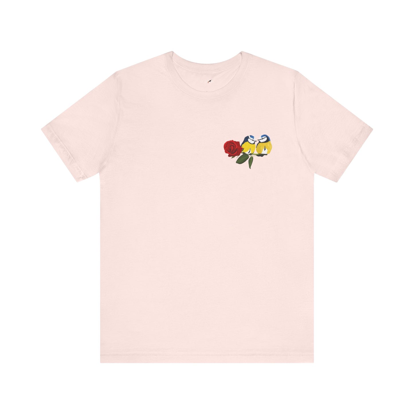 Valentine's Day Blue Titmice on Rose Unisex Tee
