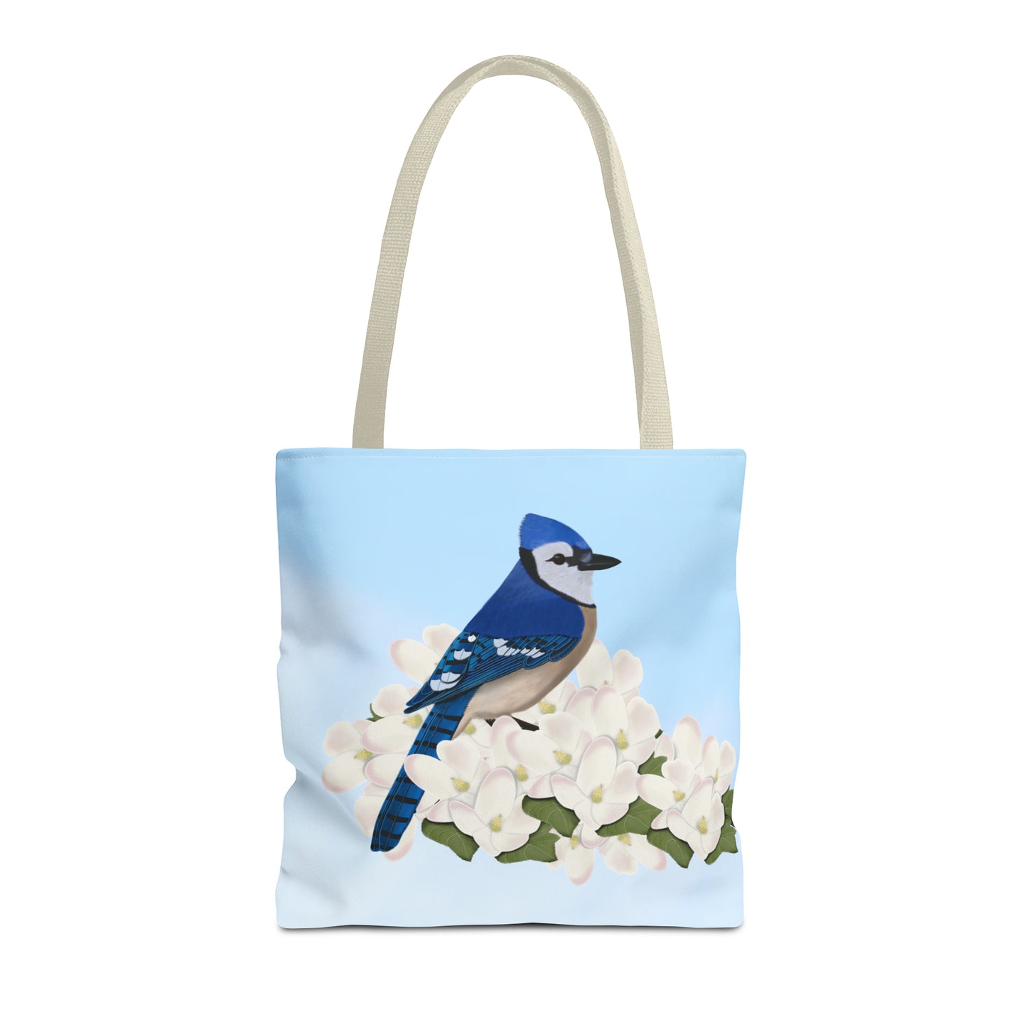 Blue Jay in Spring Blossoms Bird Tote Bag 16"x16" - jz.birds