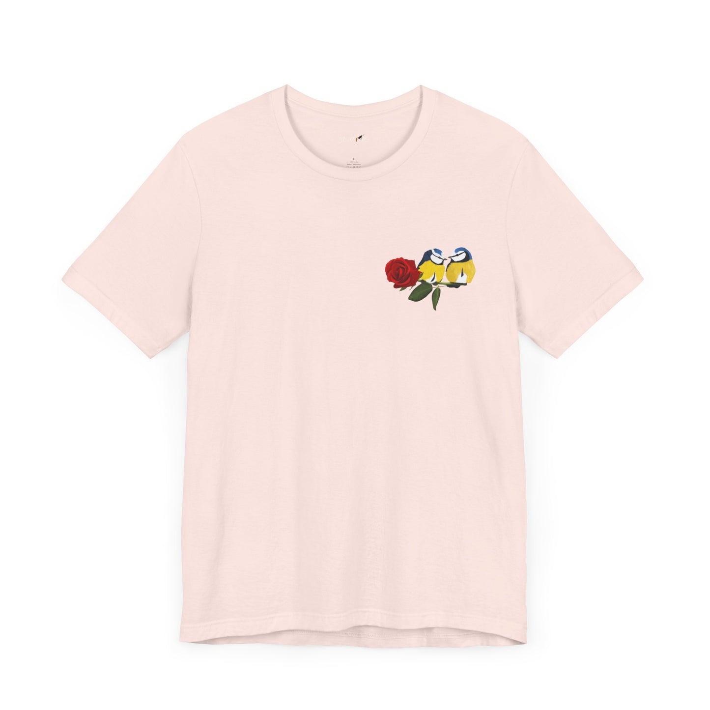 Valentine's Day Blue Titmice on Rose Unisex Tee