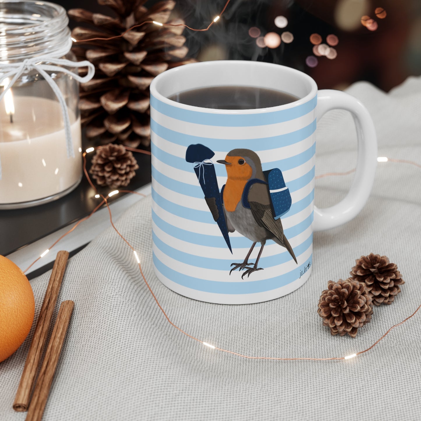 Robin School Enrollment First Day at School Bird Ceramic Mug 11oz Blue