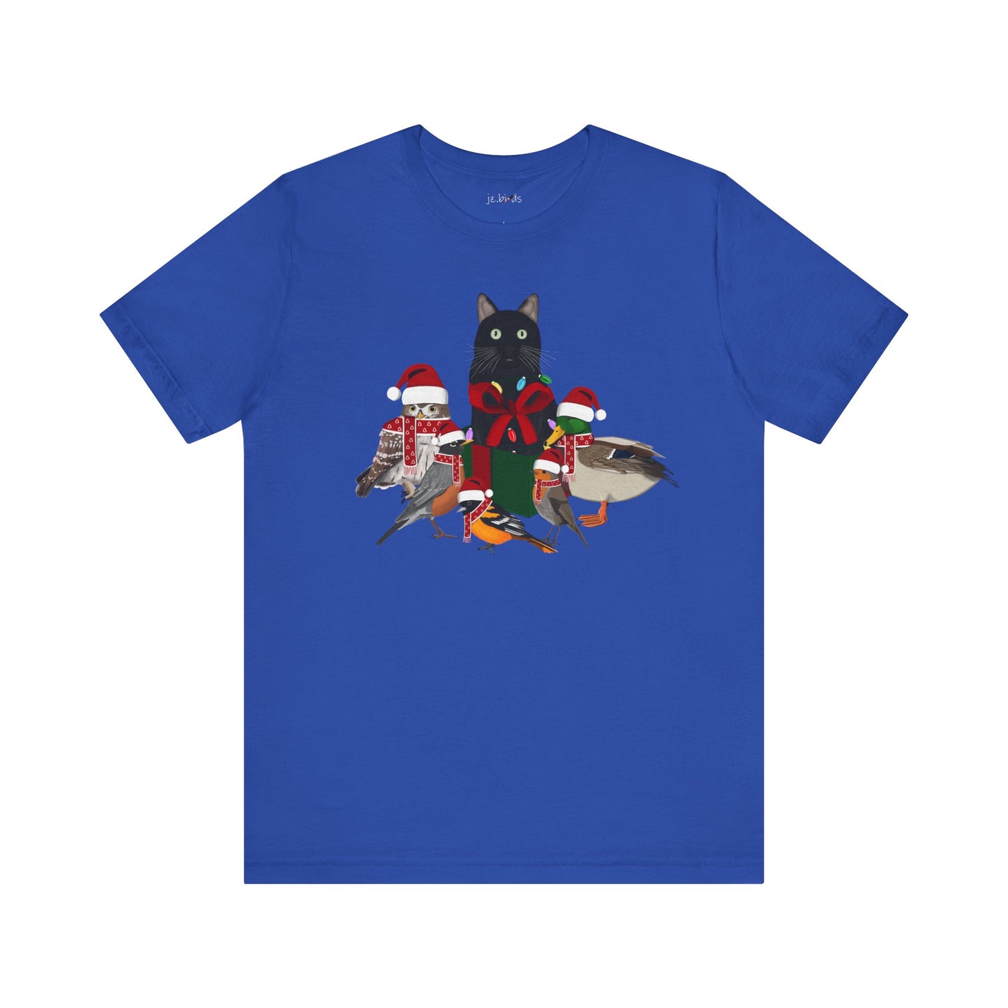Robin Mallard Oriole Owl with Cat in a Box and Fairy Lights Christmas Bird T-Shirt