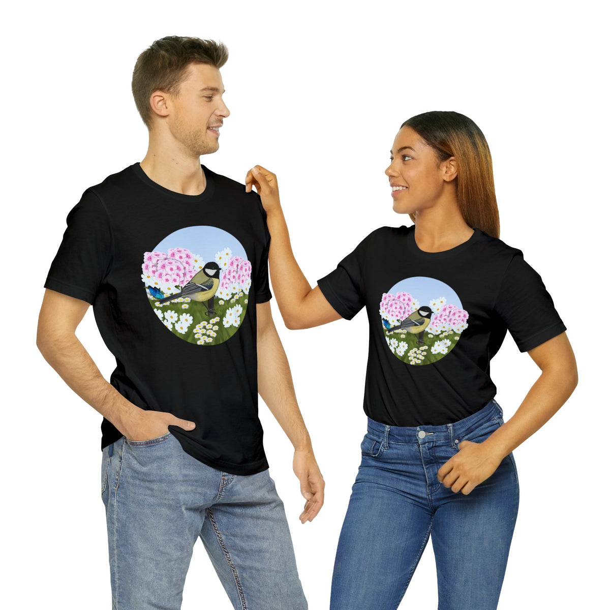 Chickadee and Summer Flowers Bird Tee – Cotton, T-Shirt
