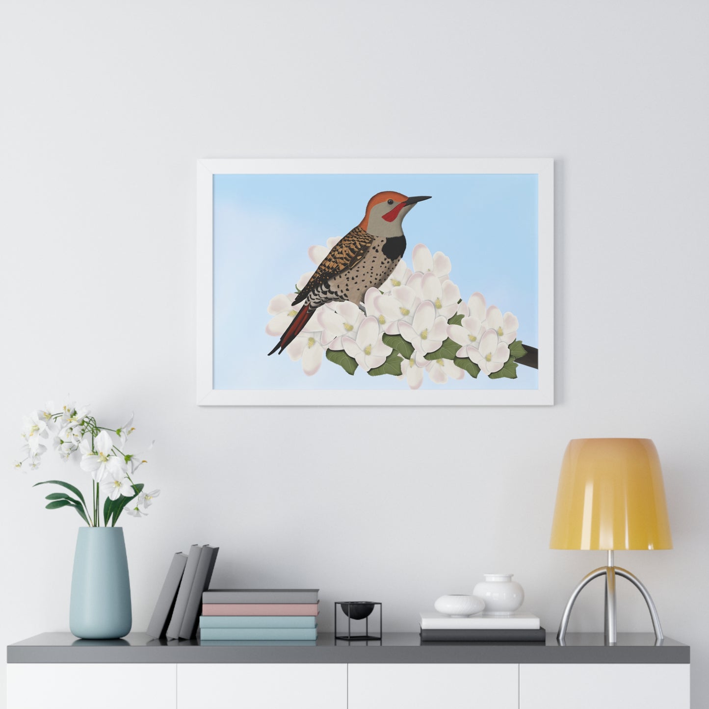 Northern Flicker Spring Blossoms Bird Framed Poster