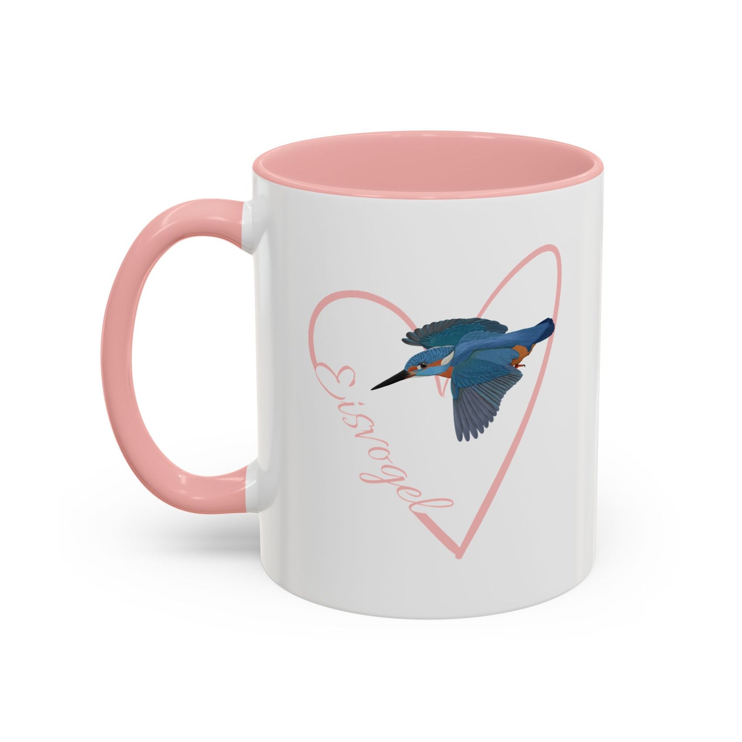 Eisvogel mit Herz Singvogel Vogel Tasse Weiß Rosa