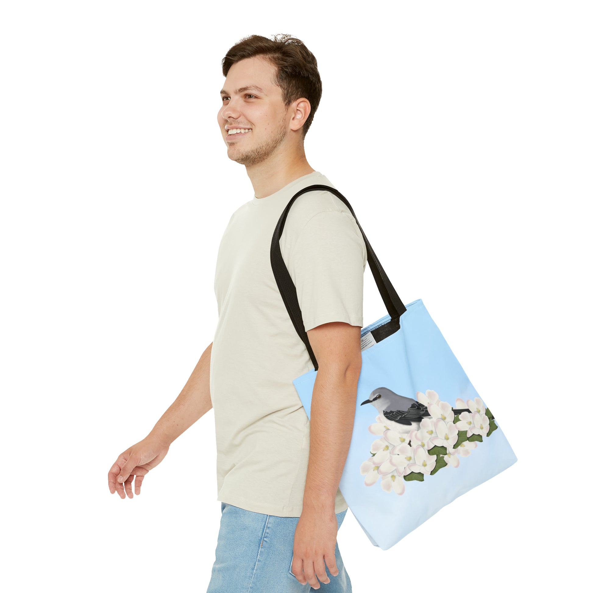 Mockingbird in Spring Blossoms Bird Tote Bag 16"x16" - jz.birds