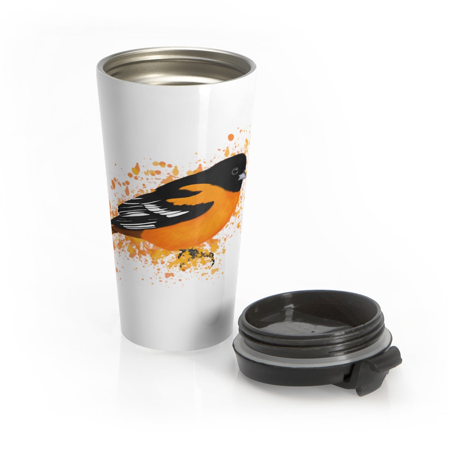 Baltimore Oriole Bird White Stainless Steel Travel Mug 15oz - jz.birds