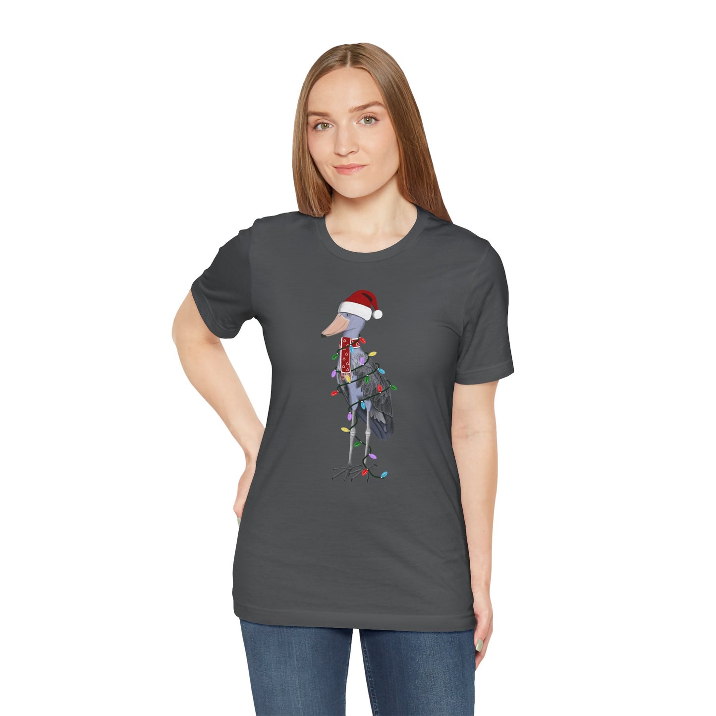 フェアリーライト付きハシビロコウのクリスマスバードTシャツ