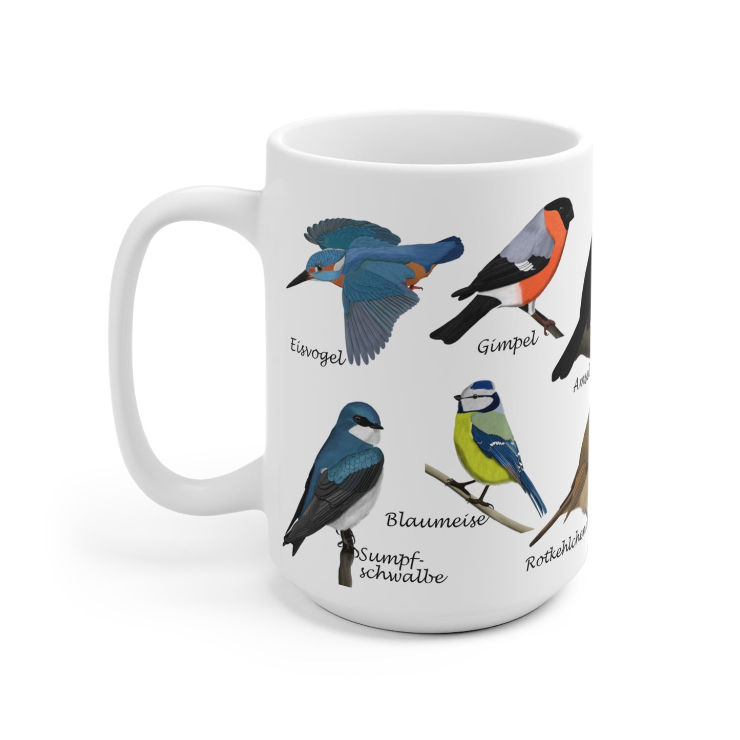 Gartenvögel Amsel Rotkehlchen Blaumeise Zaunkönig Gimpel Eisvogel Vogel Tasse