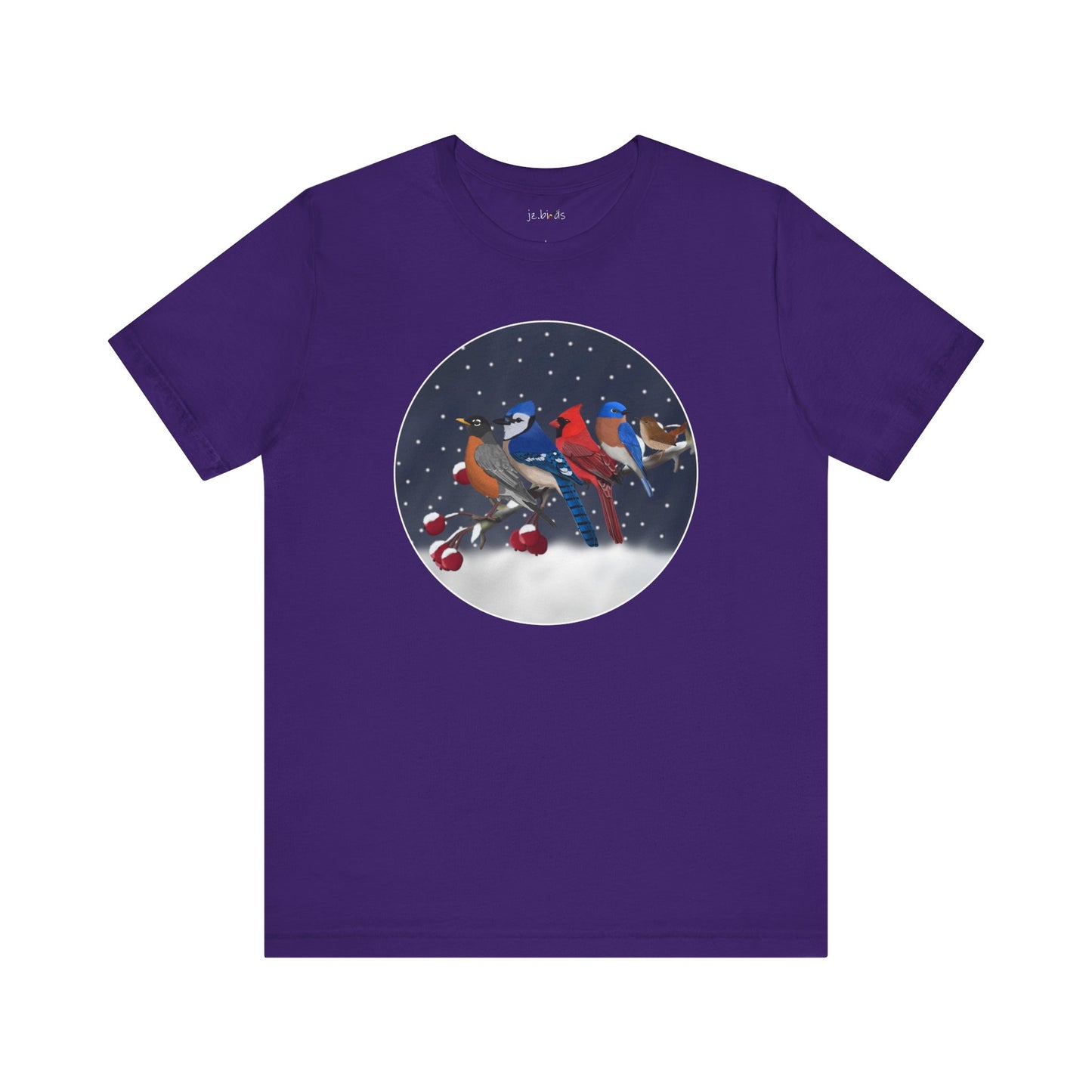 Blue Jay Robin Cardinal Bluebird Wren on a Winter Branch Birdwatcher Christmas Bird T-Shirt –