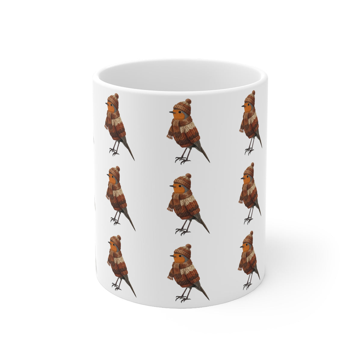 Rotkehlchen Tasse – mit Strickmütze Weihnachtliche Vogelmotiv – Ideal für Kakao & Kaffee