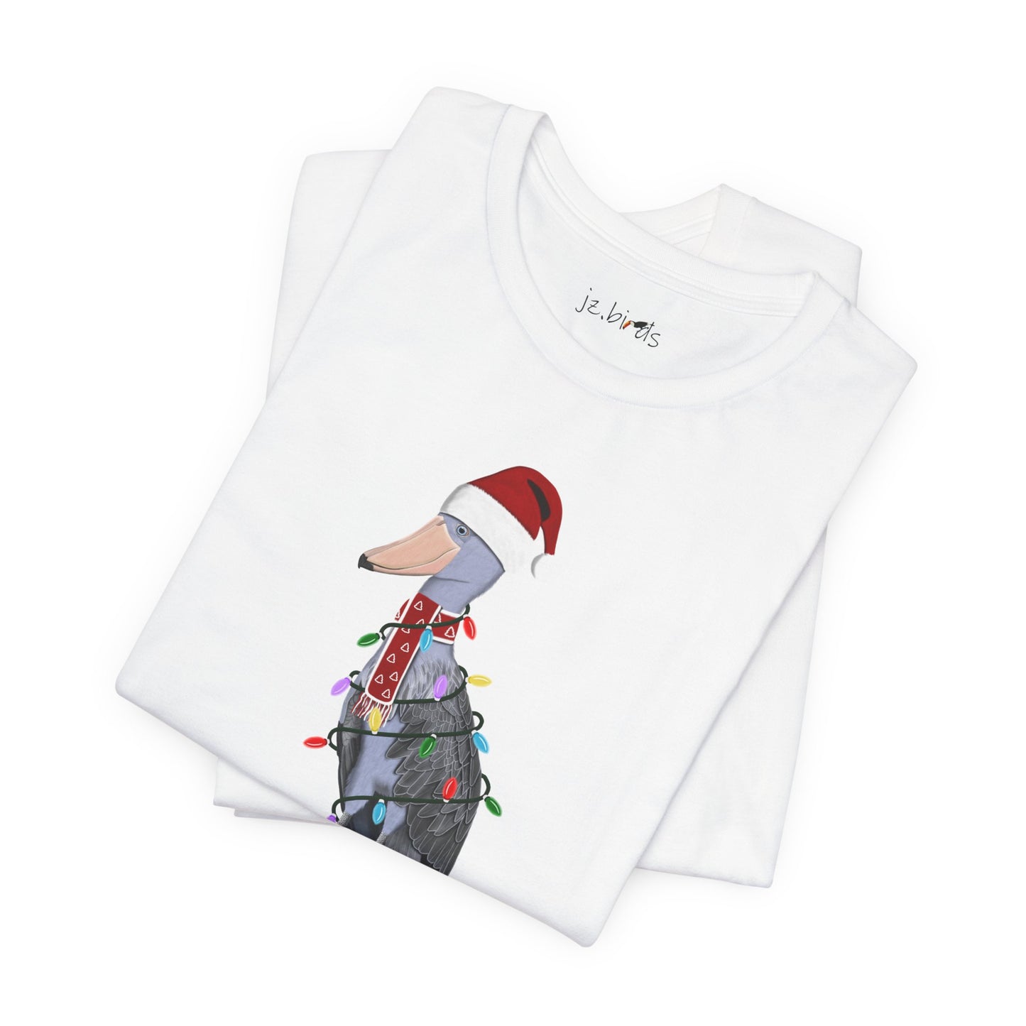 フェアリーライト付きハシビロコウのクリスマスバードTシャツ