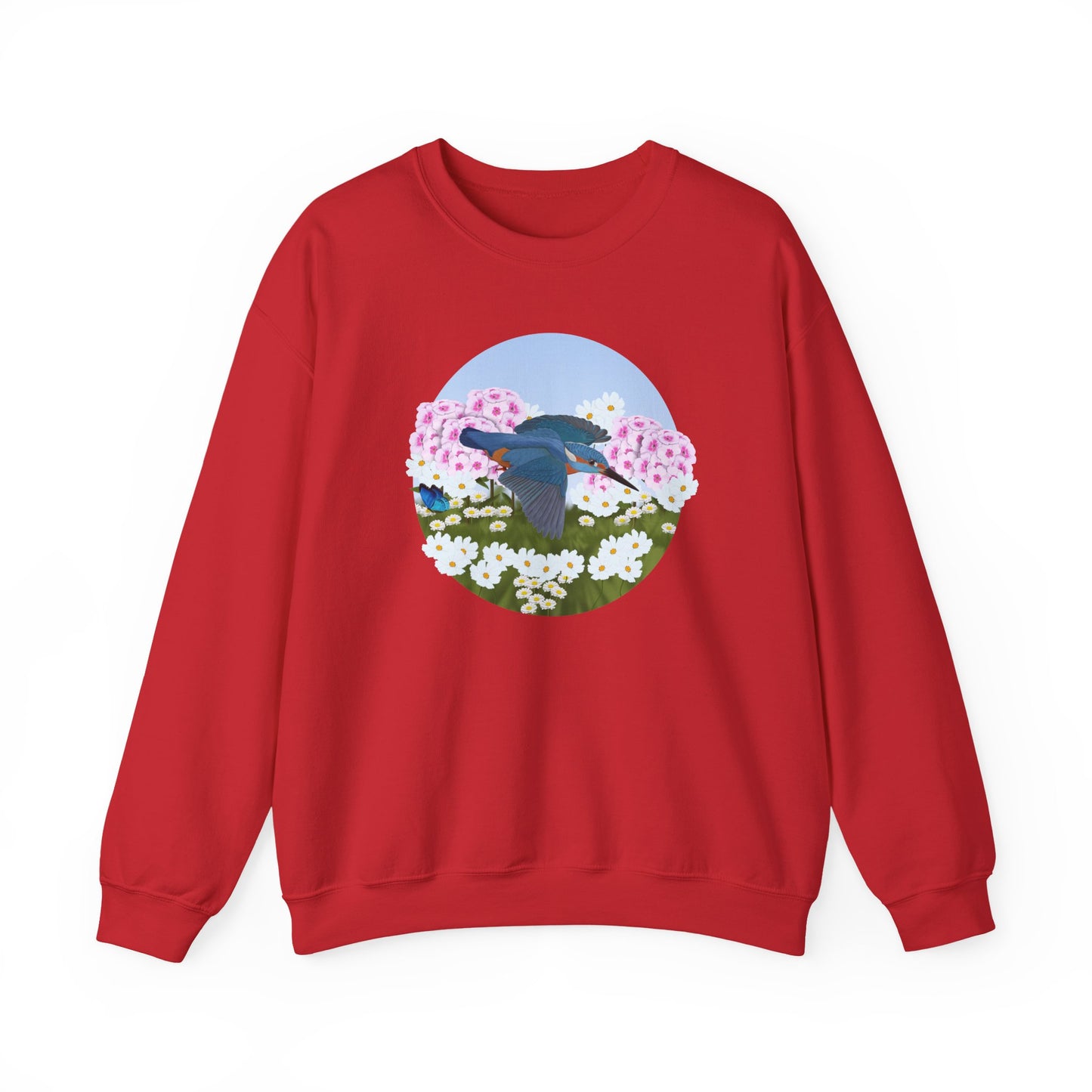 Kingfisher with Summer Flowers Sweatshirt Birding & Bird Watching Bird Lovers