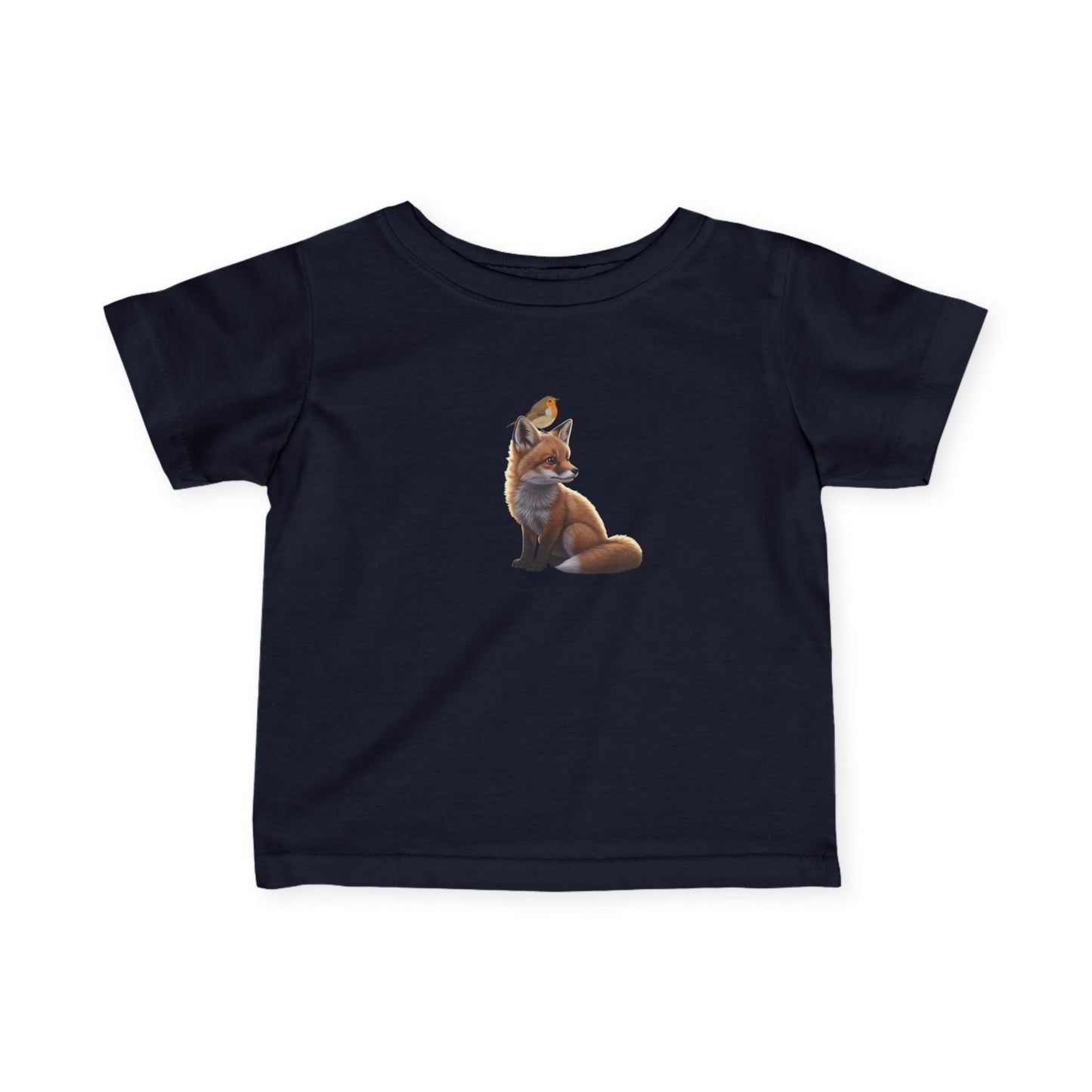 Fuchs mit Rotkehlchen Vogelmotiv Baby T-Shirt Süßes Tiermotiv