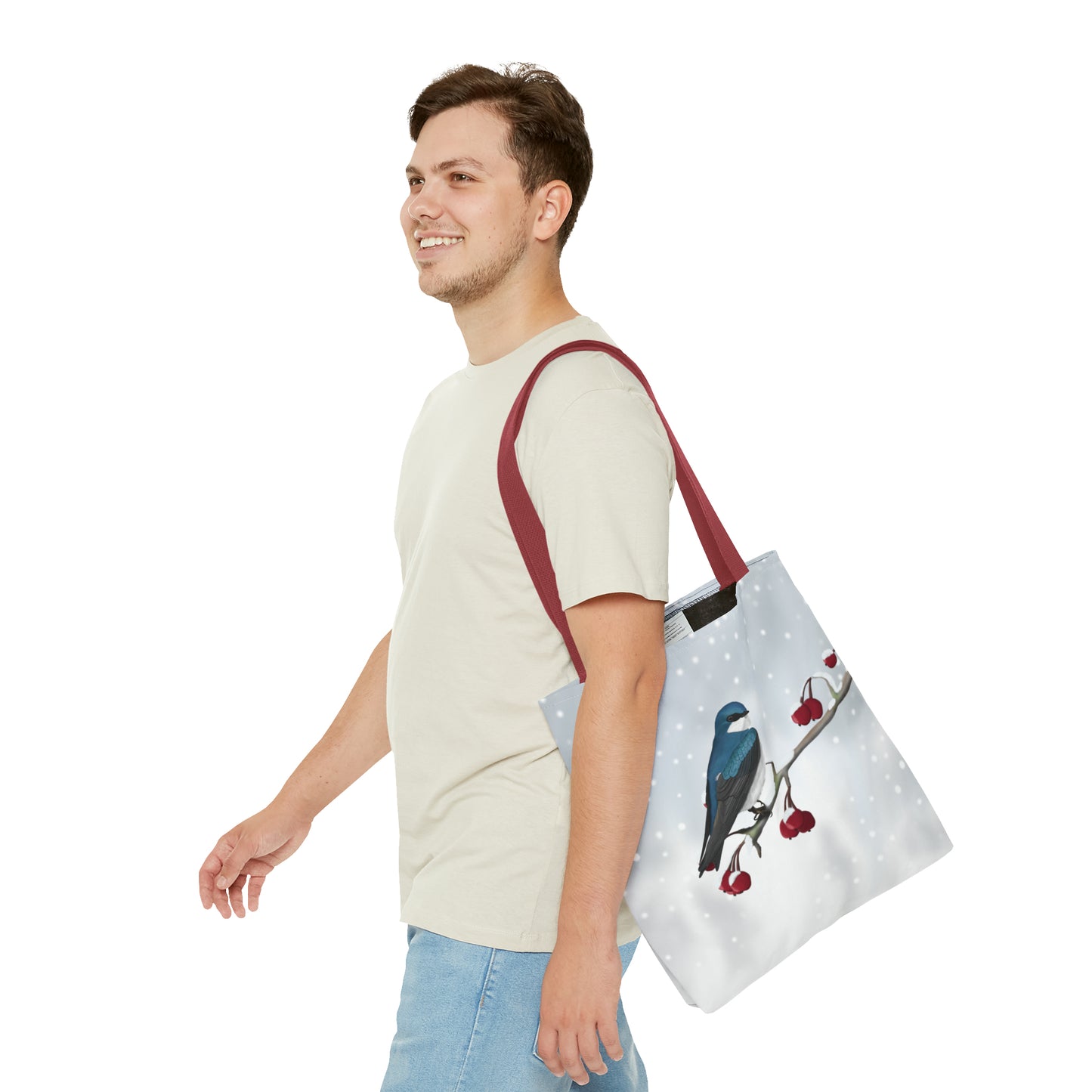 Tree Swallow on a Winter Branch Bird Tote Bag 16"x16" - jz.birds