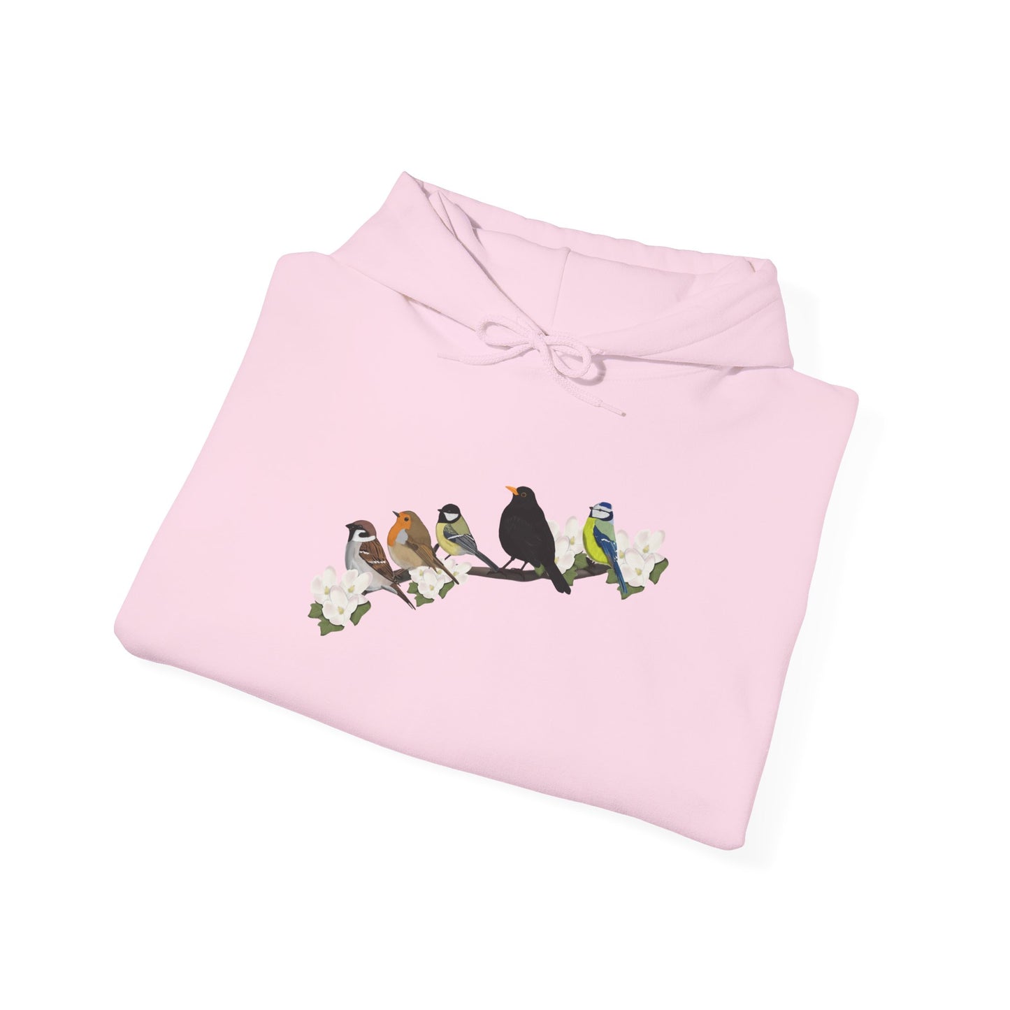 Vögel auf einem Ast Hoodie - Amsel Rotkehlchen Kohlmeise Spatz Kapuzenpullover für Vogelbeobachter & Naturliebhaber