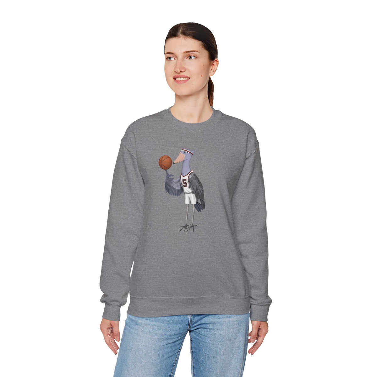 Shoebill Funny Basketball Bird Sweatshirt | Bird Watcher Crewneck | Unisex Unique Hoops Fan Gift
