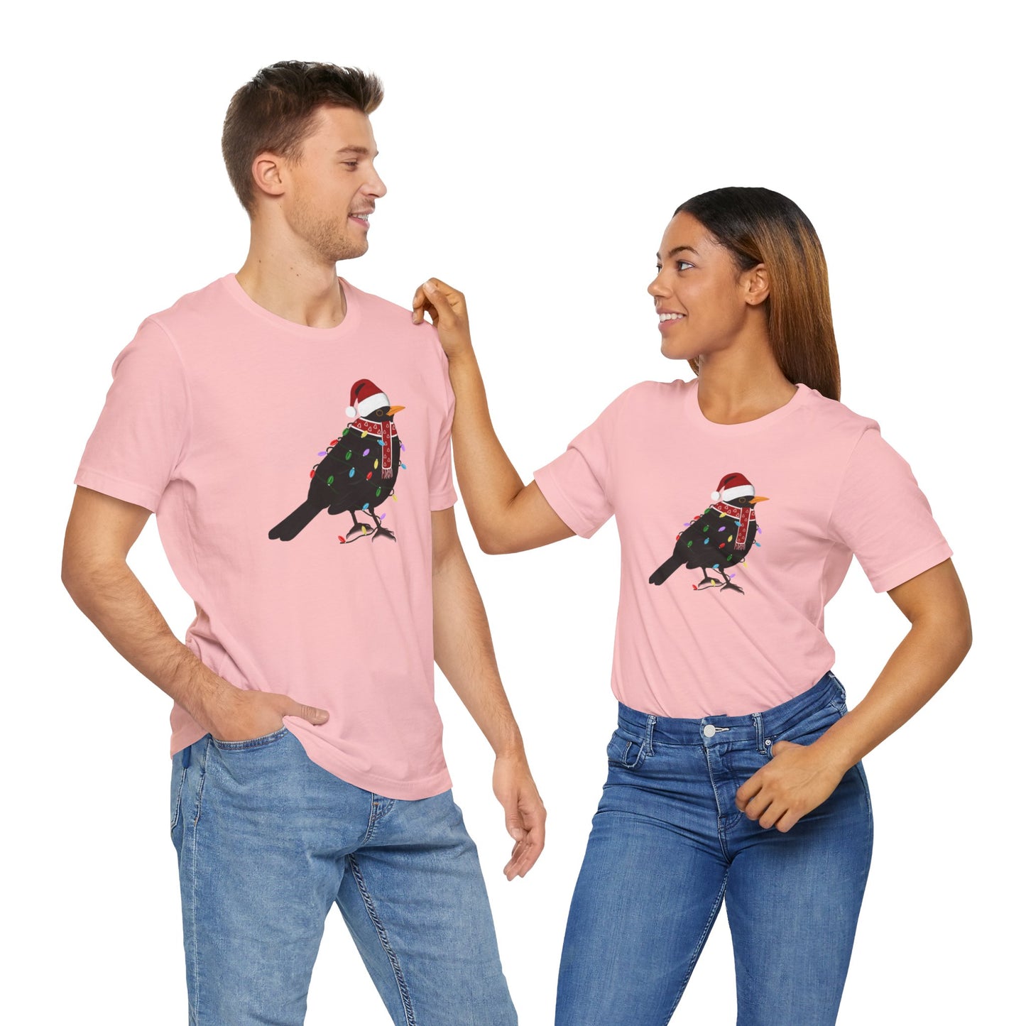 Blackbird with Fairy Lights Christmas Bird T-Shirt
