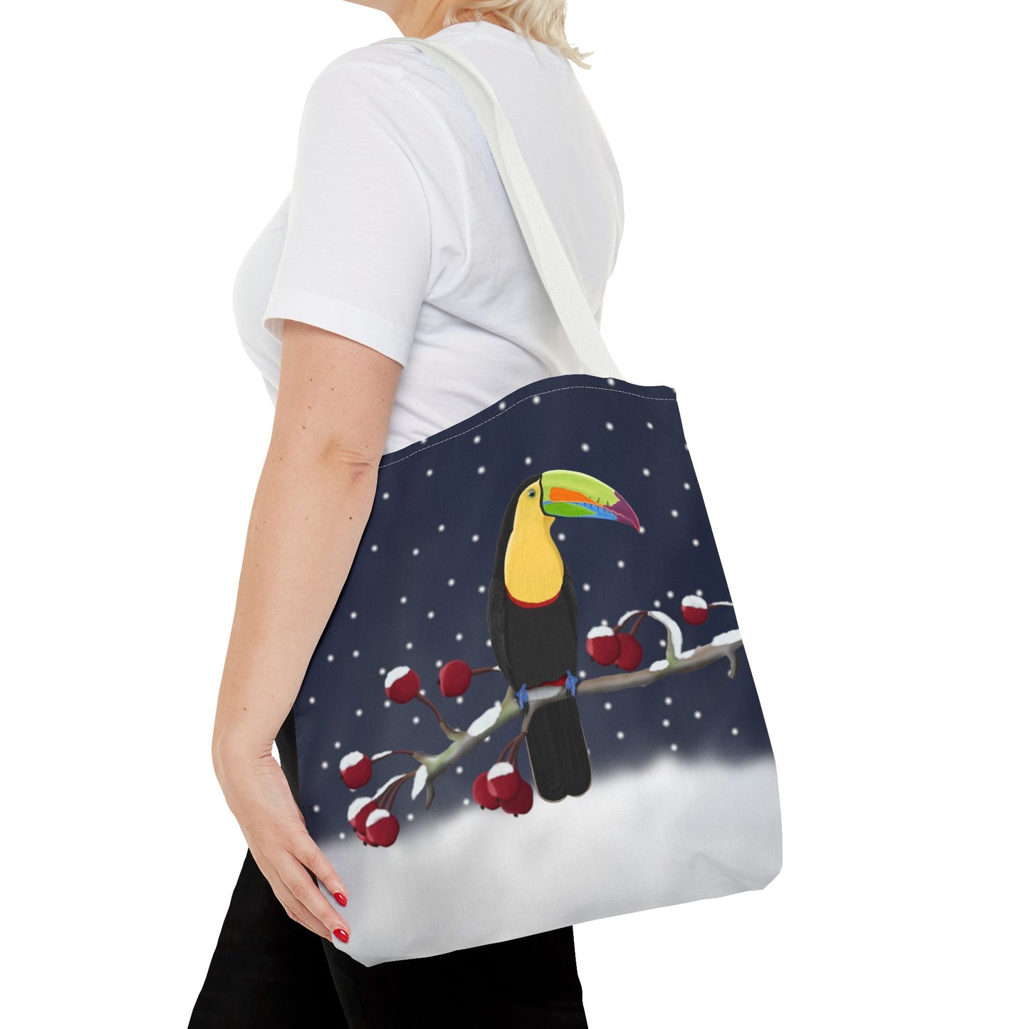 Toucan on a Winter Branch Christmas Bird Tote Bag 16"x16"