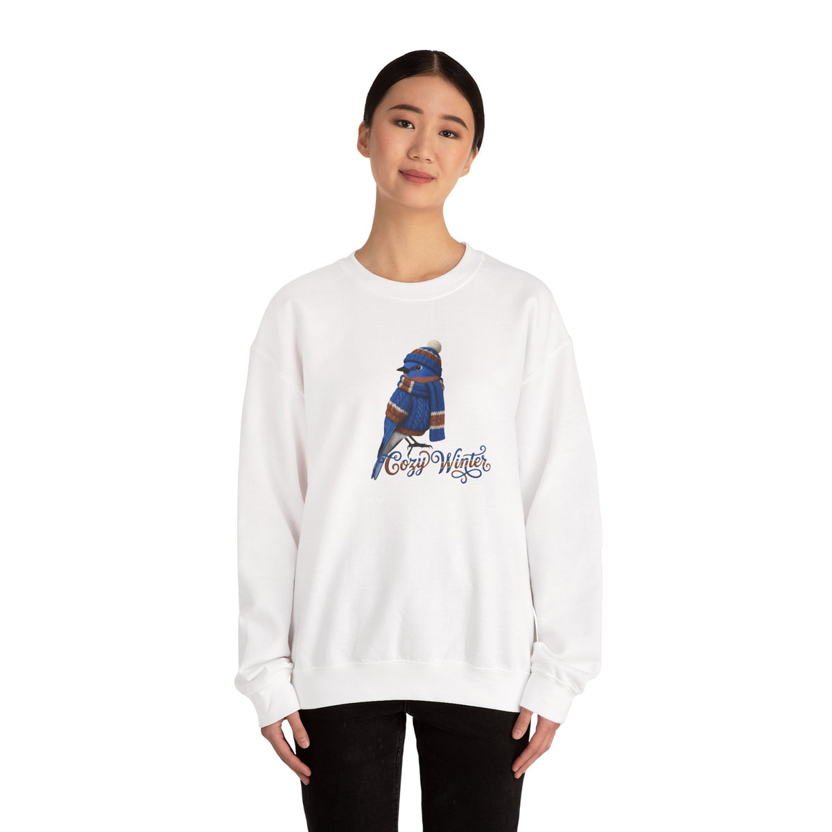 Bluebird Cozy Winter Sweatshirt | Bird Watcher Crewneck | Unisex Songbirds Wearing Knit Gift for Bird Lovers
