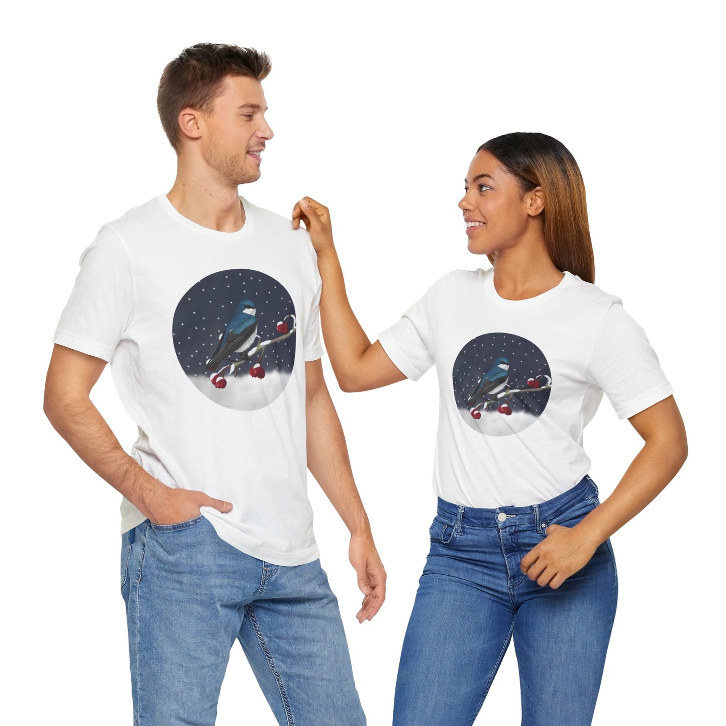Tree Swallow on a Winter Branch Birdwatcher Christmas Bird T-Shirt