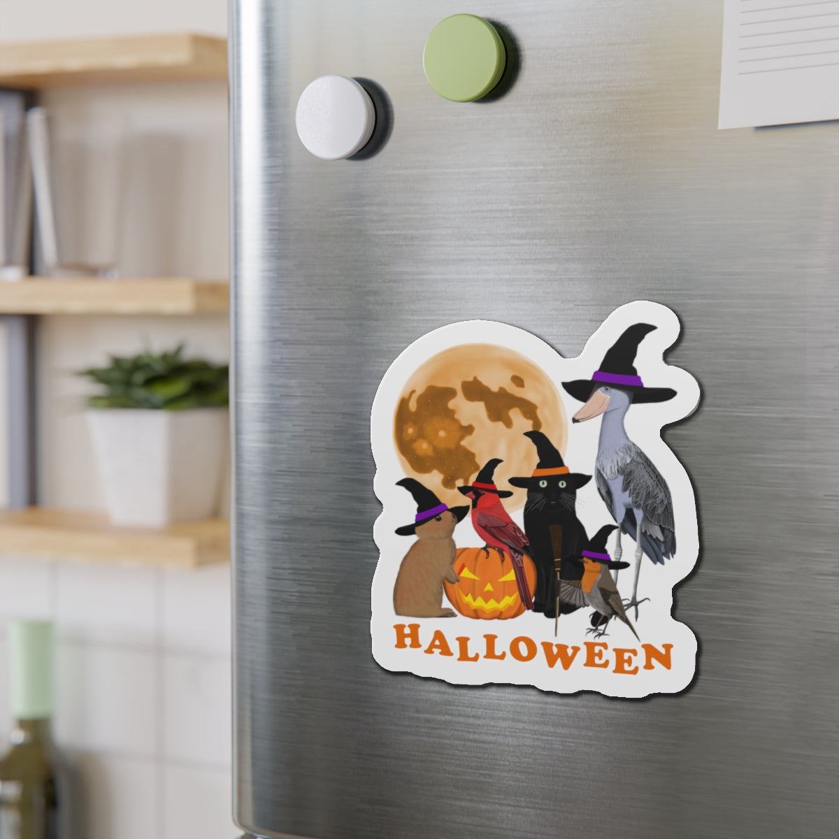 Robin Shoebill Cardinal with Cat and Bunny Halloween Bird Magnet