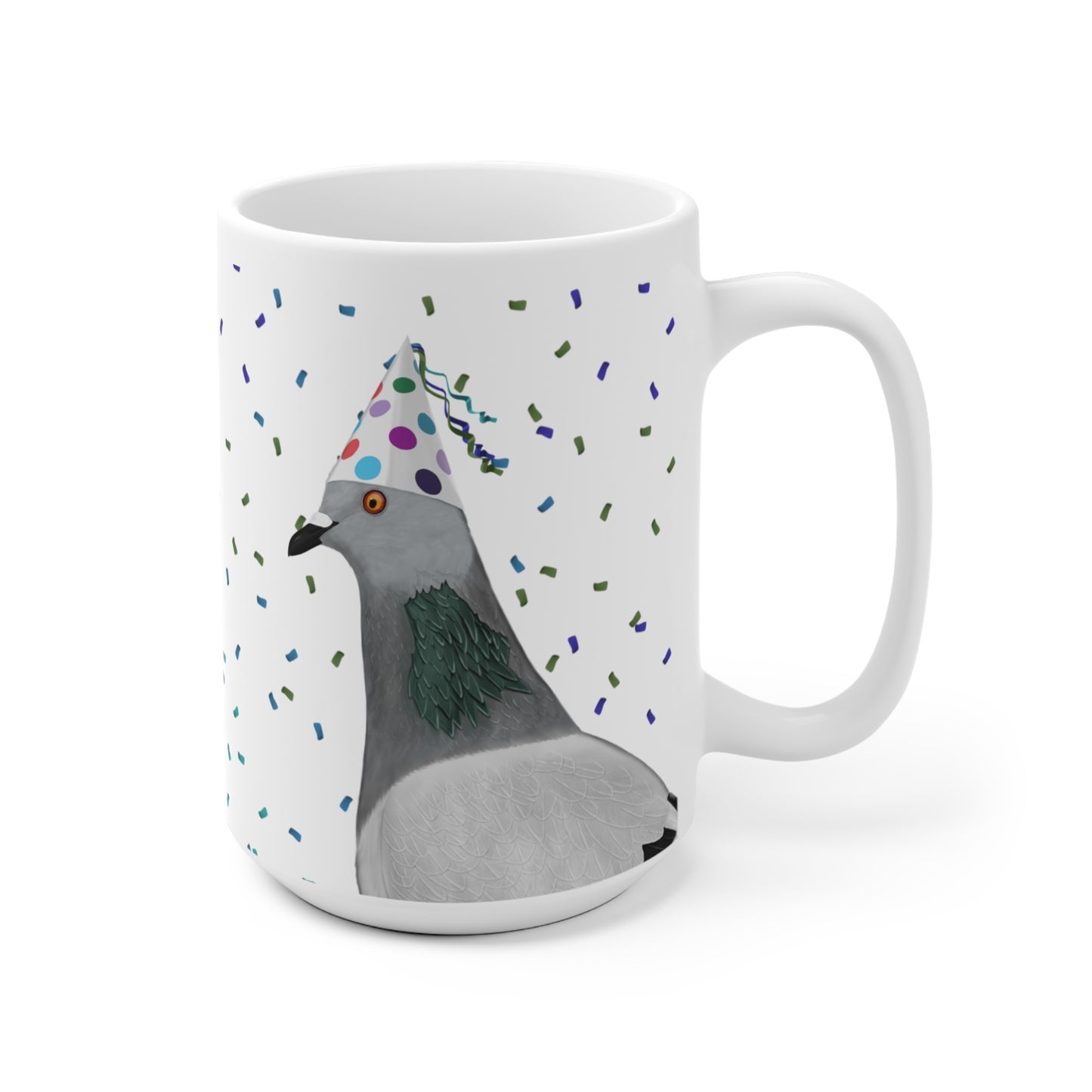Taube feiert Geburtstag mit Partyhut und Konfetti Vogel Tasse
