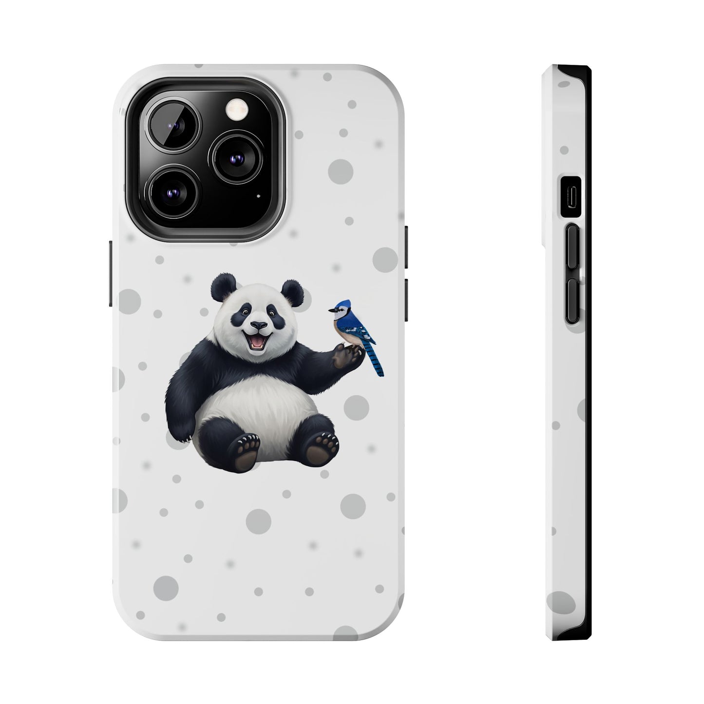 Cute Panda Bear with a Blue Jay Animal iPhone Case - Dual-Layer PC/TPU Protective Cover for iPhone