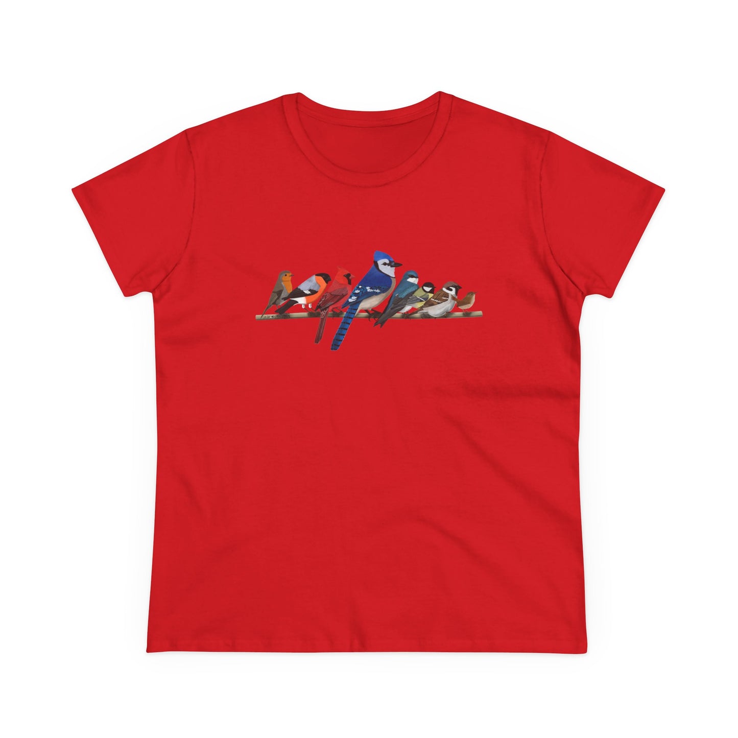Birds on a Branch Blue Jay Cardinal Bullfinch Bird Design for Birdwatchers and Bird Lovers Women's T-Shirt