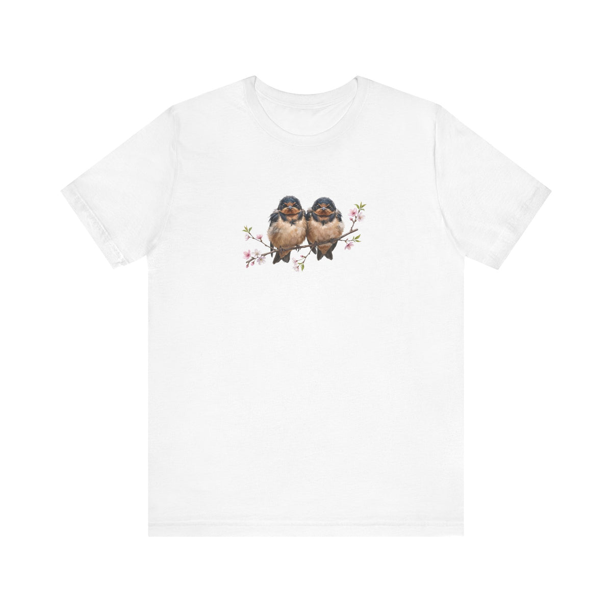 Barn Swallow Fledgling T-Shirt | Spring Blossoms Unisex Graphic Tee for Bird Watchers