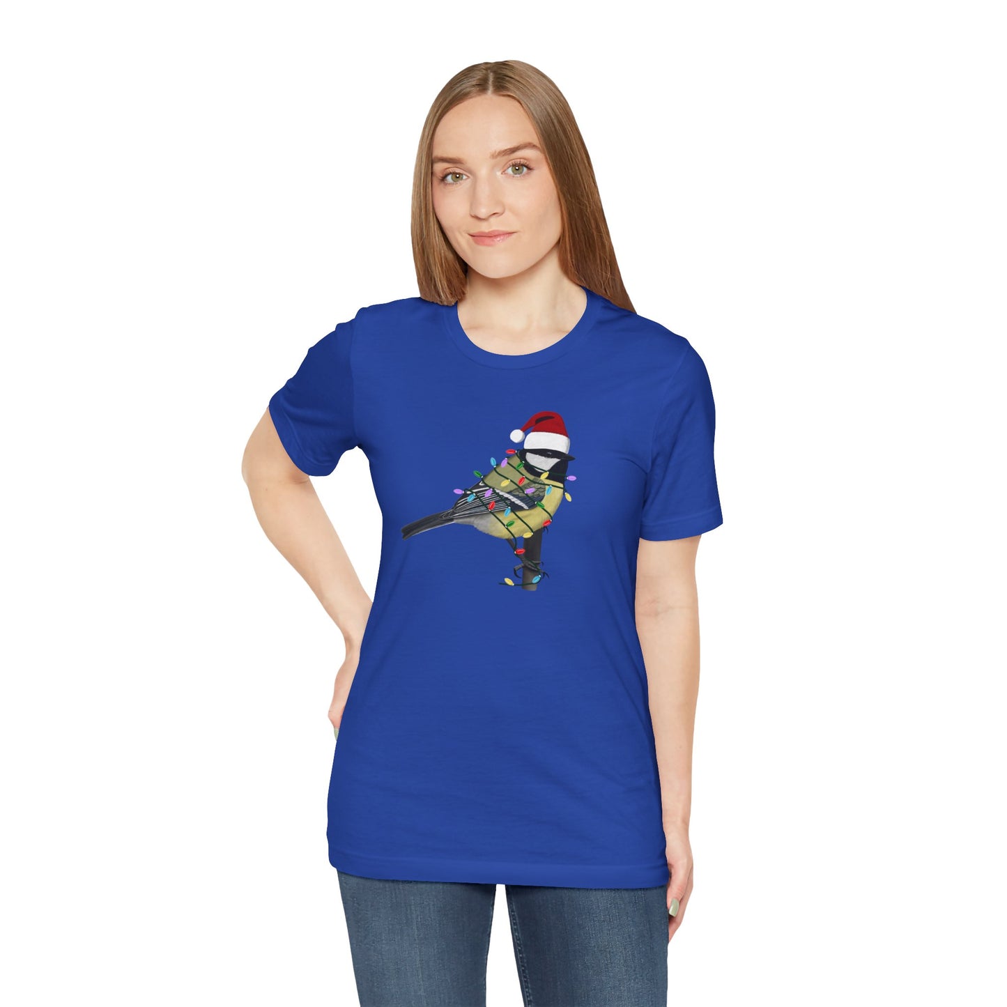 Chickadee with Fairy Lights Christmas Bird T-Shirt