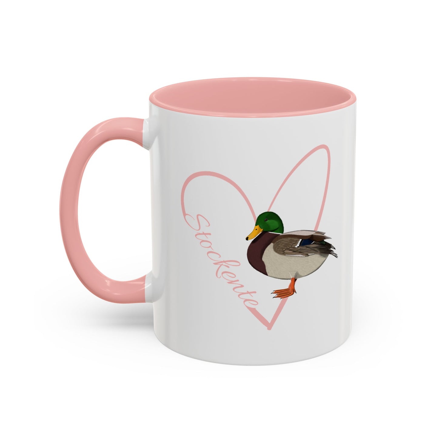 Stockente mit Herz Singvogel Vogel Tasse Weiß Rosa