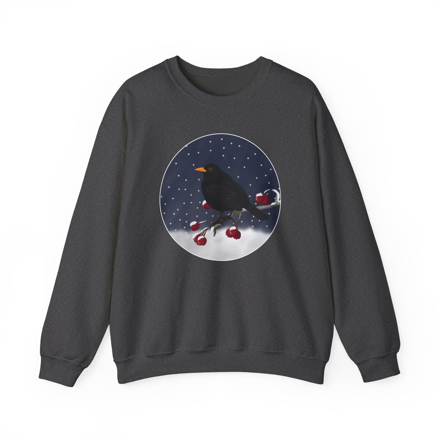 Blackbird on a Winter Branch Birdwatcher Christmas Bird Sweatshirt