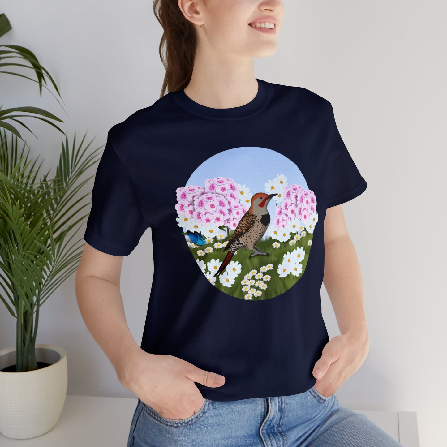 Northern Flicker and Summer Flowers Bird Tee