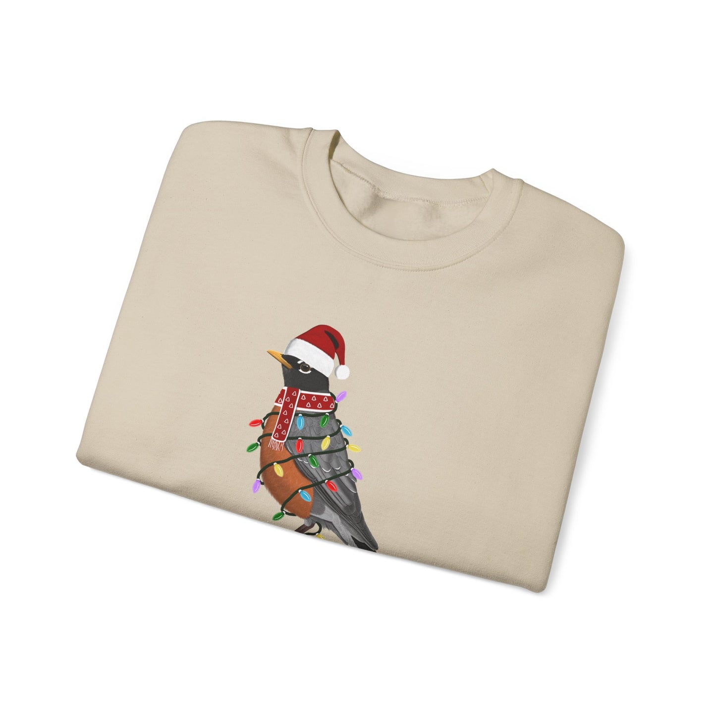 Robin with Fairy Lights as Santa Happy Holidays Birdwatcher Christmas Bird Sweatshirt