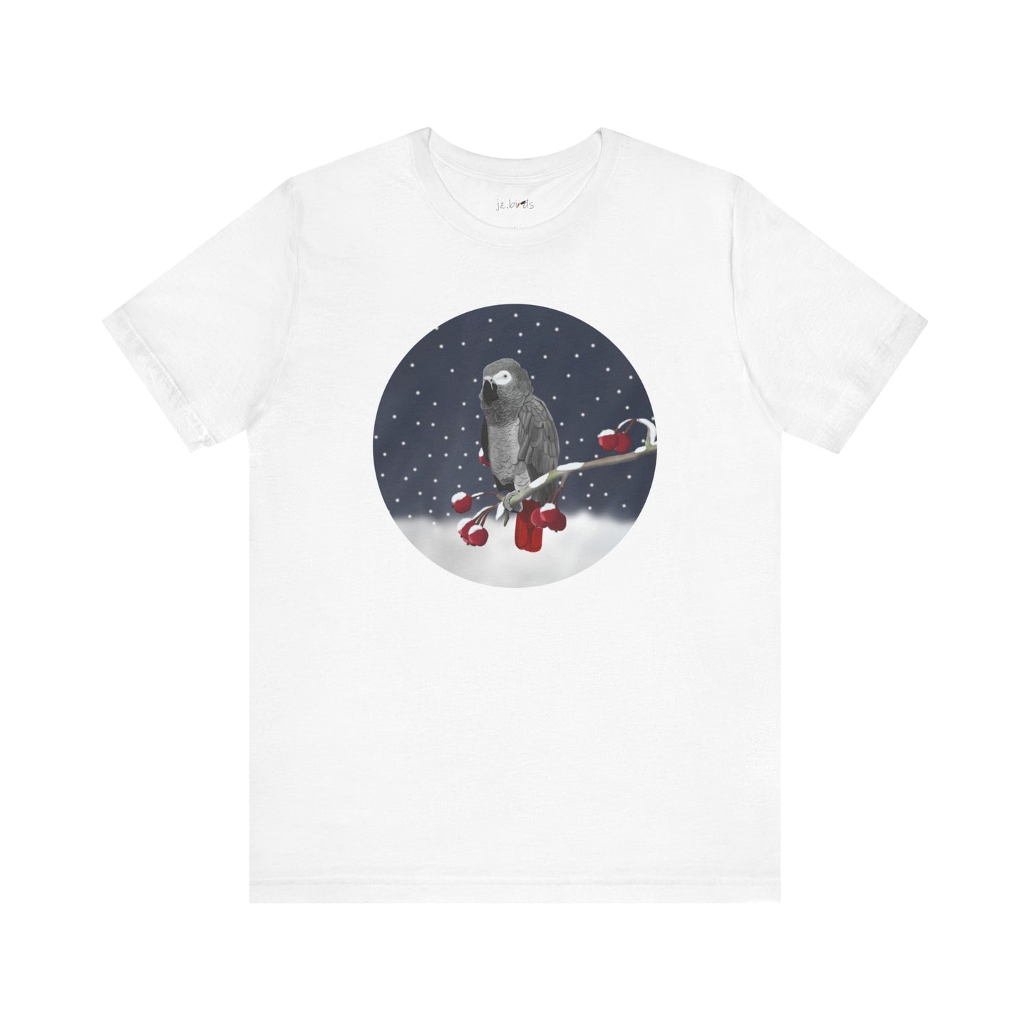 Grey Parrot on a Winter Branch Birdwatcher Christmas Bird T-Shirt